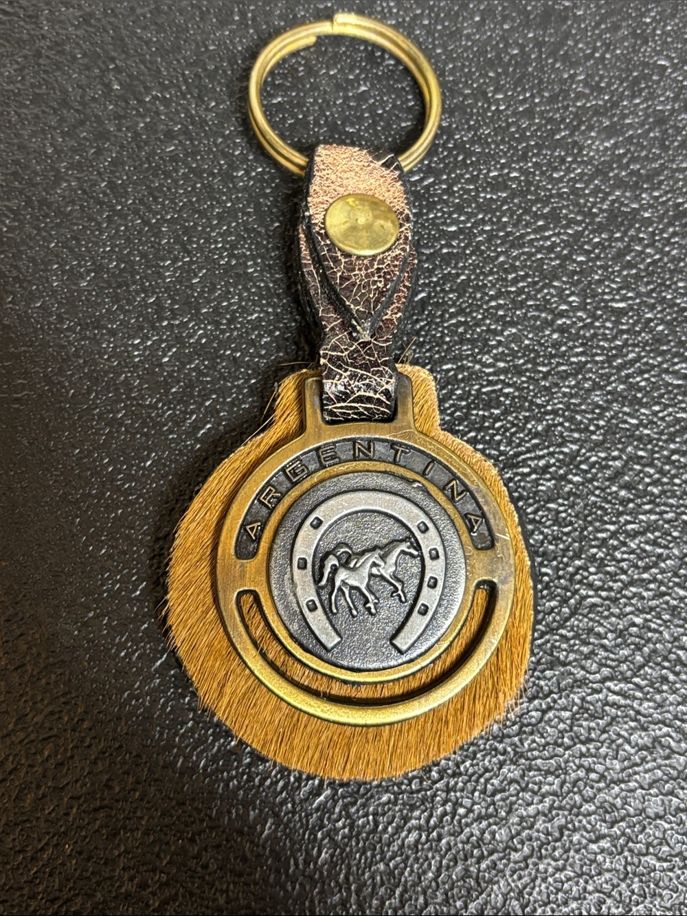 Vintage 421 Aldybe Argentina Round Leather Keychain with Brass Ring